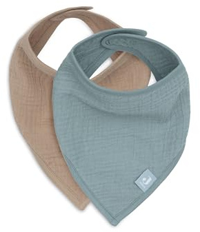 Jollein Lot de 2 bavoirs pour bébé - Bandana - Hydrophile - Vert mer/Biscuit - 100% coton - Avec fermeture Velcro