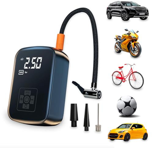 Daimann - Compressore Aria Portatile Multifunzione con Torcia LED, Display Digitale e Spegnimento Automatico per Auto, Moto, Bici e Materassini Gonfiabili Facile da Usare Ovunque