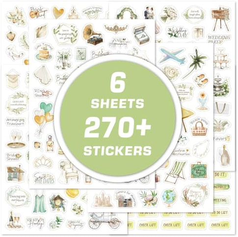 KIRZAX Autocollants Mariage (270 Motifs) – Vintage pour Livre d'Or de Mariage & Album Photo, autocollants Scrapbooking plein d'amour