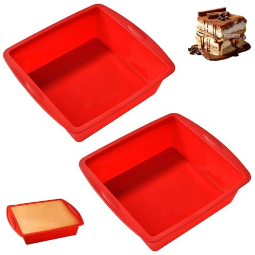 RPHONGHONG 2 stycken silikon bakform fyrkantig, 20 cm kakform silikon non-stick 20 cm kaka brödform silikonbakform lådform för brownies ostkaka bröd (röd)