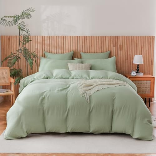 Aerzosty Muslin Double Size Duvet Cover Set Cotton Bedding - Cloud-like Softness, Highly Breathable, Rapid Moisture Absorption, All-Season Bedding, OEKO-TEX Certified - Sage Green(Pack of 3)