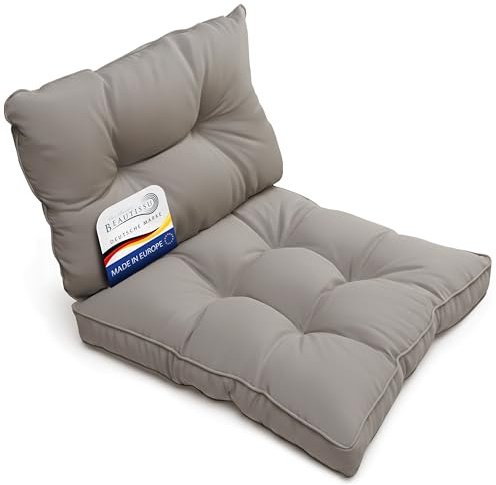 Beautissu 2er Lounge Auflagen Set Sitzkissen Outdoor 70x70 cm & Rückenkissen 70x40 cm – Wetterfest Schmutzabweisend Polsterauflagen für Gartenmöbel Lounge Kissen Outdoor Sitzpolster Hellgrau