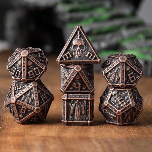 Elifel DND Metalliska Tärningar DND av 7 Stycken D4 D6 D8 D10 D12 D20 D% Metalliska Flerkantiga Tärningar D&D för Dungeons and Dragons Pathfinder MTG Rollspel