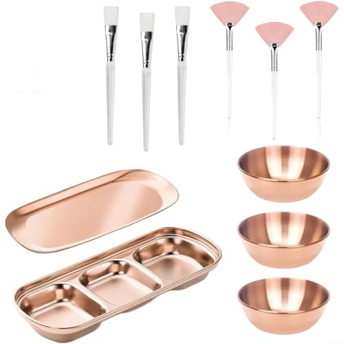 HpLive Juego de 23 mascarillas faciales con pinceles de maquillaje, cuencos, esponjas de compresión, bandeja (oro rosa)