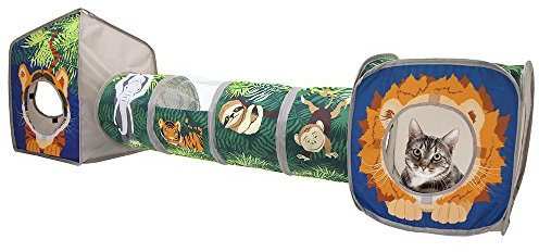Kitty City Safari Jungle Cat Play Set, Collapsible Pop-Up Cat Toys Combo with Cube, Tunnel & Hideout, Interactive Indoor Cat Playhouse for Exercise, Hiding & Lounging