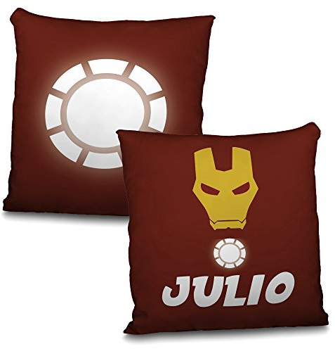 LolaPix Cuscino personalizzato da supereroe con nome. Regalo Geek. Vari disegni da scegliere. Ironman