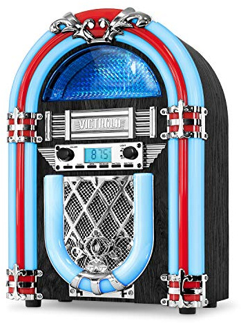 Victrola Redding Tabletop Bluetooth Jukebox with Built-In Speaker, 3.5mm Aux and RCA Output, Classic 50's Retro Design, Color-Changing LED Light, AM/FM Radio, Wireless Music Streaming