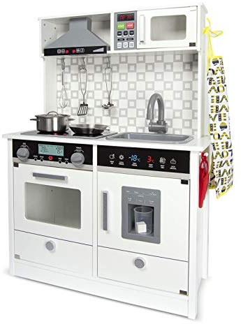 Leomark Weiß Kinderküche aus Holz MODERN Spielküche für Jungen und Mädchen Holzküche für Kinder Spielzeugküche mit Zubehör Höhe 94 cm Geschenk für Rollenspiele