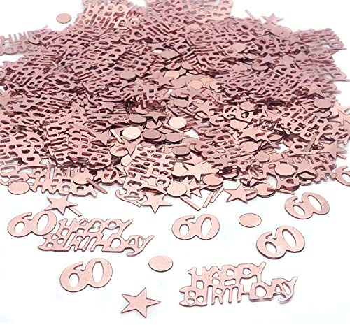 TFYU - Coriandoli da tavolo per feste di compleanno, con paillettes metallizzate, coriandoli ed eventi speciali, decorazioni da spargere sulla tavola, oro rosa, 700 pezzi (60 anni)