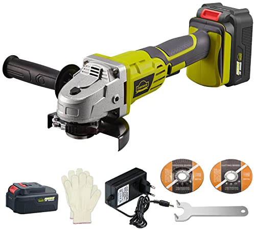 Amoladora Angular Inalámbrica, DEWINNER Amoladora Bateria de 20 V, Ø115 mm, Incluye Batería de 3.0Ah y Cargador Rápido, Cubierta Protectora para Esmerilado,Pulido y Corte 2 Discos Abrasivos