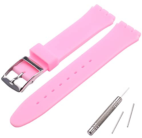 MCXGL Cinturino di ricambio per Swatch in gomma siliconica resistente al sudore con fibbia in acciaio inox, 17 mm, rosa