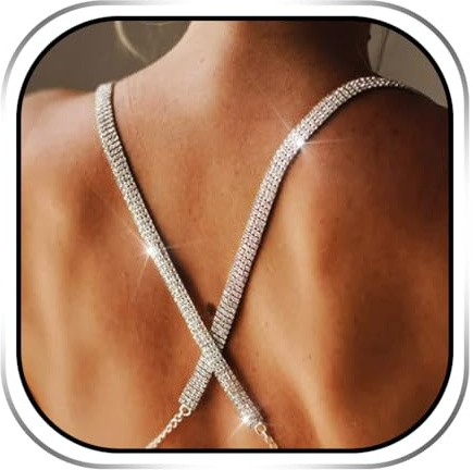 IYOU Scintillante Cristallo Cinturino del Reggiseno Argento Intimo Spalline Triplo Righe Nigtclub Prom Spalla Accessori Gioielli per Top Vestito (2 Pezzi)