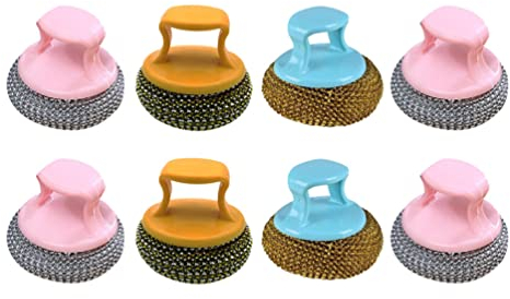 8pcs Cleaner Stain Long Brush Handle Tool Ovens Slag Cookware Balls Scourers Wire Skillet Dish Metal Wash Kitchen Pan Ball Pads Scrubbers Scrubber Cleaning Welding Pans