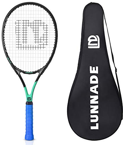 LUNNADE Adults Tennis Racket 27 Inch, Durable Carbon Tennis Racquet Light-Weight, Pre-Strung and Regrip, Suitable for Beginners to Intermediate Players