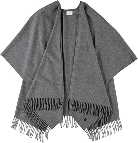 Fraas Poncho 130 x 150 cm - Tillverkad i Tyskland - Ruana Plain Pure Polyakryl - för damer - Perfekt för höst och vinter, Grå, one size