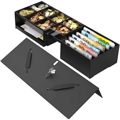 POS VALLEY - Innen mit Deckel und Schloss für Kassenschublade Flip-Top automatische vertikale Öffnung für POS Drucker und Registrierkasse, 5 Banknoten - 8 Münzen - Universal