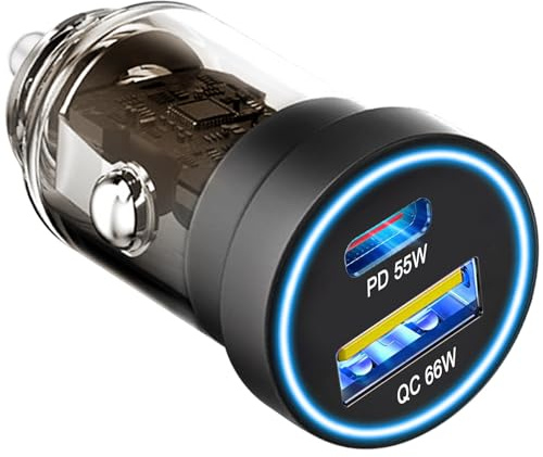 Blsyetec 120 W Billaddare USB C PD 55 W PPS och QC 65 W Cigarettändare Snabbladdare Biladapter 12 V för iPhone Google Pixel Samsung