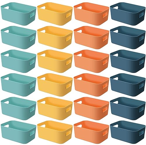 Geetery 24 Pcs Plastic Storage Bins, 10 x 7 x 4 Multiple Color Containers Pantry Baskets with Handles Organizing Bins for Kitchen Bathroom Organizer Cupboard Box on Shelves