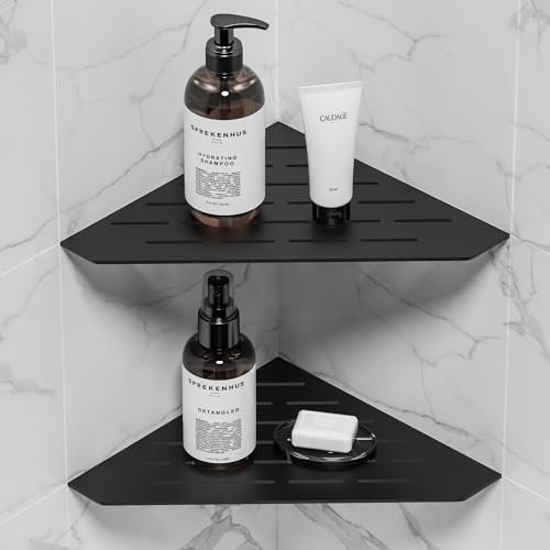 Neohomee Eck-Wandregal, mattschwarz, 2 Stück, schwebende Eckregale für Wand, 304 Edelstahl, Wandregale für Badezimmer, ohne Bohren