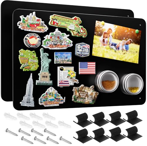 MaxGear Metal Magnetic Board 17.5 x 11.4 2 Pack Black Magnet Bulletin Board for Wall, Refrigerator, Magnetic Board Display Notes, Photos, and More - Includes Dual Lock Tape and Screws