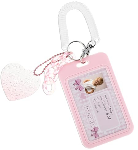 Amaxiu 3 Inch Acrylic Kpop Photocard Holder, Photocard Display Frame Kpop Photo Stand Kpop Photocard Organizer with Keychain Love Heart Pendant for Tabletop Decor (Pink)