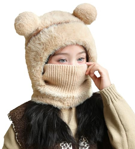 TAGVO Cappello Invernale in Maglia per Bambini 4-7 Anni, Multifunzionale Antivento Caldo Cappello e Scaldacollo in Pile, Elasticizzato a Doppio Berretto Beanie Passamontagna Maschera da Sci Ciclismo