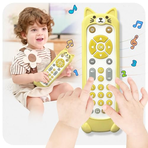 Bambebe Juguete de Control Remoto de TV para Bebés con Luz y Sonido, Juguetes Musicales para Niños, Juguetes con Sonido Sensorial Regalos de Educación Temprana para Niños y Niñas (Gato Blanco)