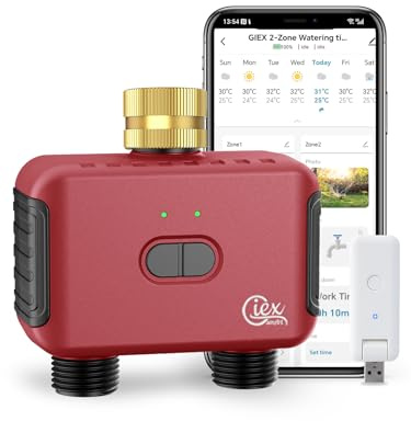 GIEX WI-FI 2-Zone Irrigation Timer, Intelligent Garden Irrigation Controller for Hoses, Compatible with Tuya App and Smart Life