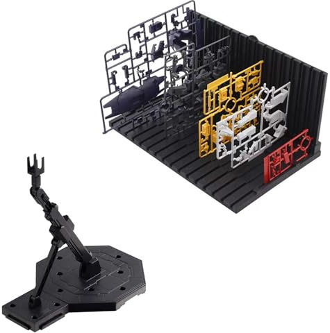 Yarastafu Model Kit Display Stand and Runner Storage System, Action Figure Base with Parts Organizer, Black (2-Piece)