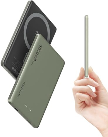 Ultra Slim Magsafe Powerbank 5000mAh, 8mm Magnetische Wireless Ultra Dünn Power Bank, Externe Akkus PD 20W USB-C Schnellladung, Induktiv geladenes tragbares Ladegerät für iPhone 16/15/14 Serie (Titan)