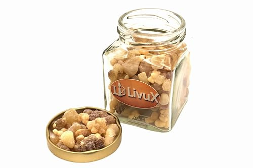 LivuX 50 g indisk rökelse 1. wahl (Boswellia serrata) i glas – naturligt rent harts – för ritualer, böner och meditation 1236