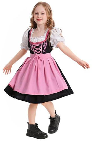 Robe Dirndl Fille Cérémonie Oktoberfest - Bavarois Chic avec Tablier Détaillé - Costume Fête Bière, Campus vêtements de Spectacle, Événement - Enfant 2 Pièces (Jupe Plissée, Tablier)