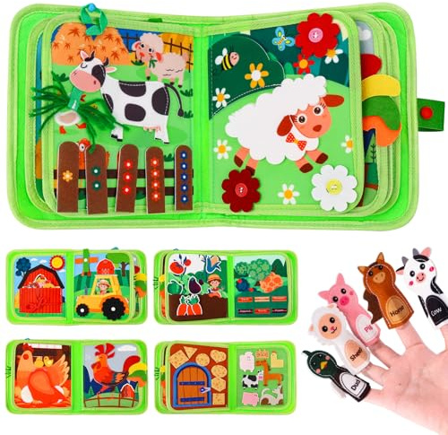 Acsatont Busy Board Jouet, Montessori Toys pour 1 2 3 Ans Enfants, Livre Calme Activités d'apprentissage, Les Jouets de Puzzle en Feutre, Jouets d'anniversaire pour 1 2 3 Ans de Filles (Vert)
