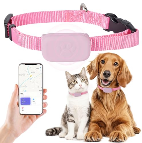 AUEJACKY Collier GPS pour Chat - Tracker Localisation sans Abonnement (Compatible iOS Find My) Collier Traceur GPS Étanche IP67 Autonomie 12 Mois Taille Réglable pour Chat/Chien (Rose)