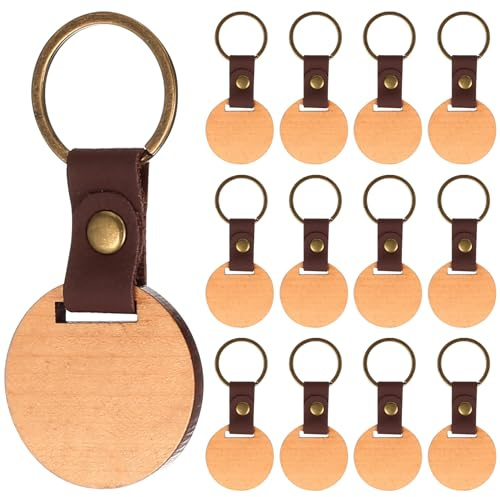 qxayxa 13 Piezas Llaveros de Madera en Blanco, Llaveros Personalizados, Llavero de Maderas para Pintar, Grabar a Láser, Manualidades, Decorar y Regalar (Redondos, Madera de Haya)