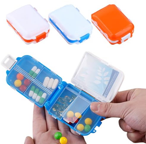 Kaiyzo 4 Pezzi Portapillole Giornaliero con 8 Scomparti, Porta Pillole Portatile da Viaggio, Mini Contenitore per Pillole Compatto e Leggero, Design Sigillato Anti-Umidità per Conservazione Sicura