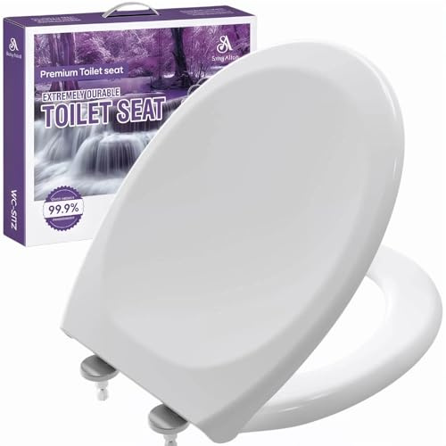 Toalettlock med automatisk sänkning, oval, enkel montering – antibakteriell och UV-resistent | Quick-release-funktion | uredehyd-material, toalettlock, toalettsits, hållbar