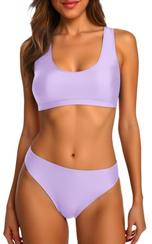 Costume da Bagno da Donna Due Pezzi Anti UV, con Alto Collo e Maniche Lunghe, Vita Alta per Surf, Yoga, Spiaggia, viola., L