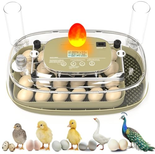 Incubator for Hatching 24 Eggs-Eggs Capacity, Auto Egg Turner & New Auto Precision Humidity Control System, 360° Clear Viewing for Chicken, Duck and Quail