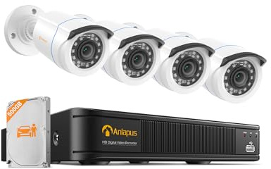 Anlapus 1080p CCTV Kit Cámaras de Vigilancia Cableado, DVR 8CH 2MP H.265+ 500GB HDD, Detección IA de Personas y Vehículos, Alerta Instantánea y App Gratuita, Cámara Bala Blanco