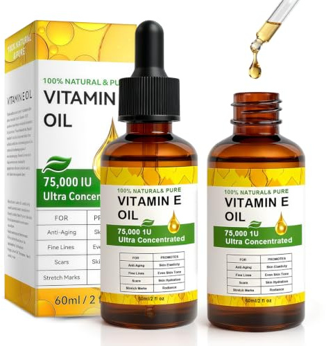Flintronic E-vitamin olja 60 ml, 2 st vitamin E-olja med pipett för kropp, ansikte, ärr, uppstramande vård, rynkor och fina linjer