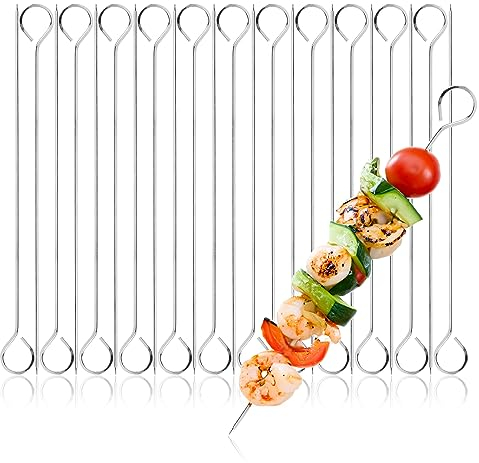com-four® 24x Schaschlikspieße aus Edelstahl - 24 cm lange Fleischspieße - BBQ Grillspieße für Fleisch, Fisch und Gemüse (24 Stück - 24cm)