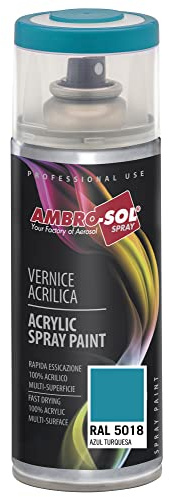 AMBRO-SOL - Pintura acrílica en spray, color Azul Turquesa, RAL 5018, resultado profesional en múltiples superficies, exteriores e interiores, 400 ml
