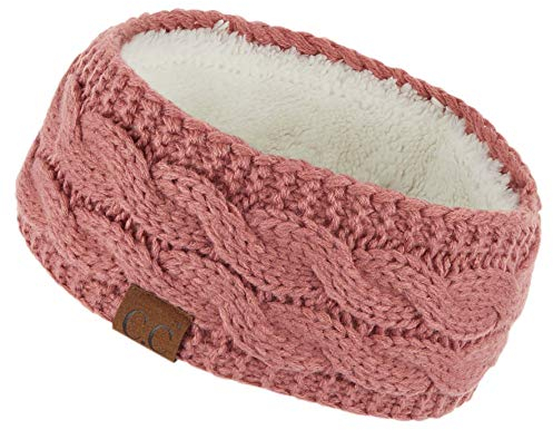 C.C Winter Fuzzy Fleece Lined Thick Knitted Headband Headwrap Earwarmer (HW-20) (Mauve)