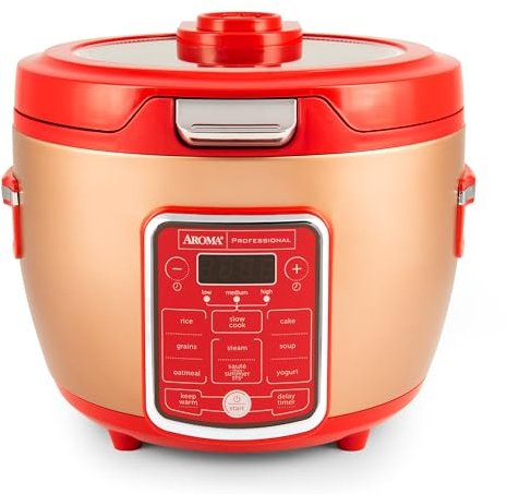 Cool Touch - Arrocera con tapa de vidrio, vaporizador de alimentos, olla de cocción lenta, multicocina con 11 funciones preestablecidas, bandeja de vapor, taza medidora, espátula de arroz, 20 tazas