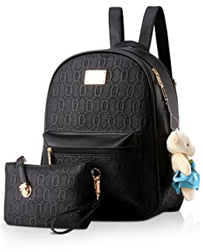 NICOLE&DORIS Sac à dos pour femmes Mode Sac à dos cartables Anti-vol Daypack Dames Sacs à main 2pcs Fille Sac à dos ensemble Noir