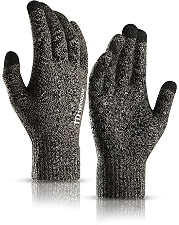 TRENDOUX Gants Hiver Homme et Femme - Écran Tactile, Chaud, Moto, Conduite, Vélo VTT - Tricot Doux pour Sport Extérieur, Travail Léger, Cyclisme - Gris XL