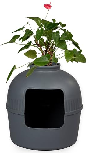 RHRQUALITY Katzentoilette – Flower XXL – Versteckte Katzentoilette – Für große Katzen – Mit großem Eingang (51 cm) und Abnehmbarer Oberseite – Anthrazit