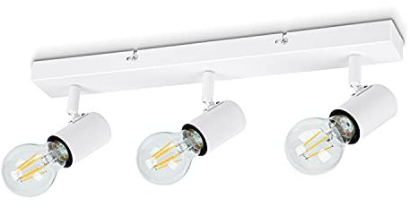 Dehobo Lampara Techo 3 Focos E27 Ajustable, Lamparas focos de Techo Blanco Ajustables y Giratorios Iluminación para Dormitorio Sala de Estar Cuarto de Pasillo, Foco Retro Max. 60W, Sin Bombilla E27
