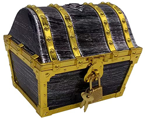 Flyekist Kids Pirate Treasure Chest Storage Box,Golden Border Decorative Pirate Chest with Lock and Key for Kids Birthday,Halloween, Christmas Pirate Party Favors